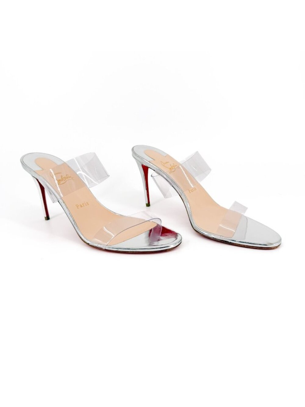 Christian Louboutin Just Nothing PVC Sandals Heels Silver Size 41 US 11 Leather